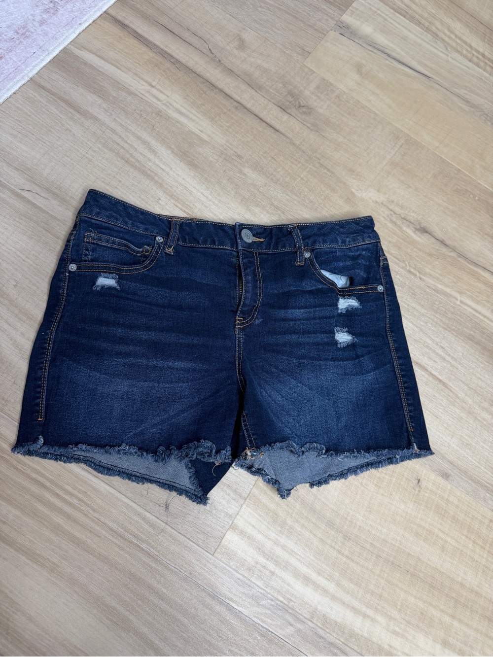 Maurices Dark Blue Distressed Denim Cutoff Shorts